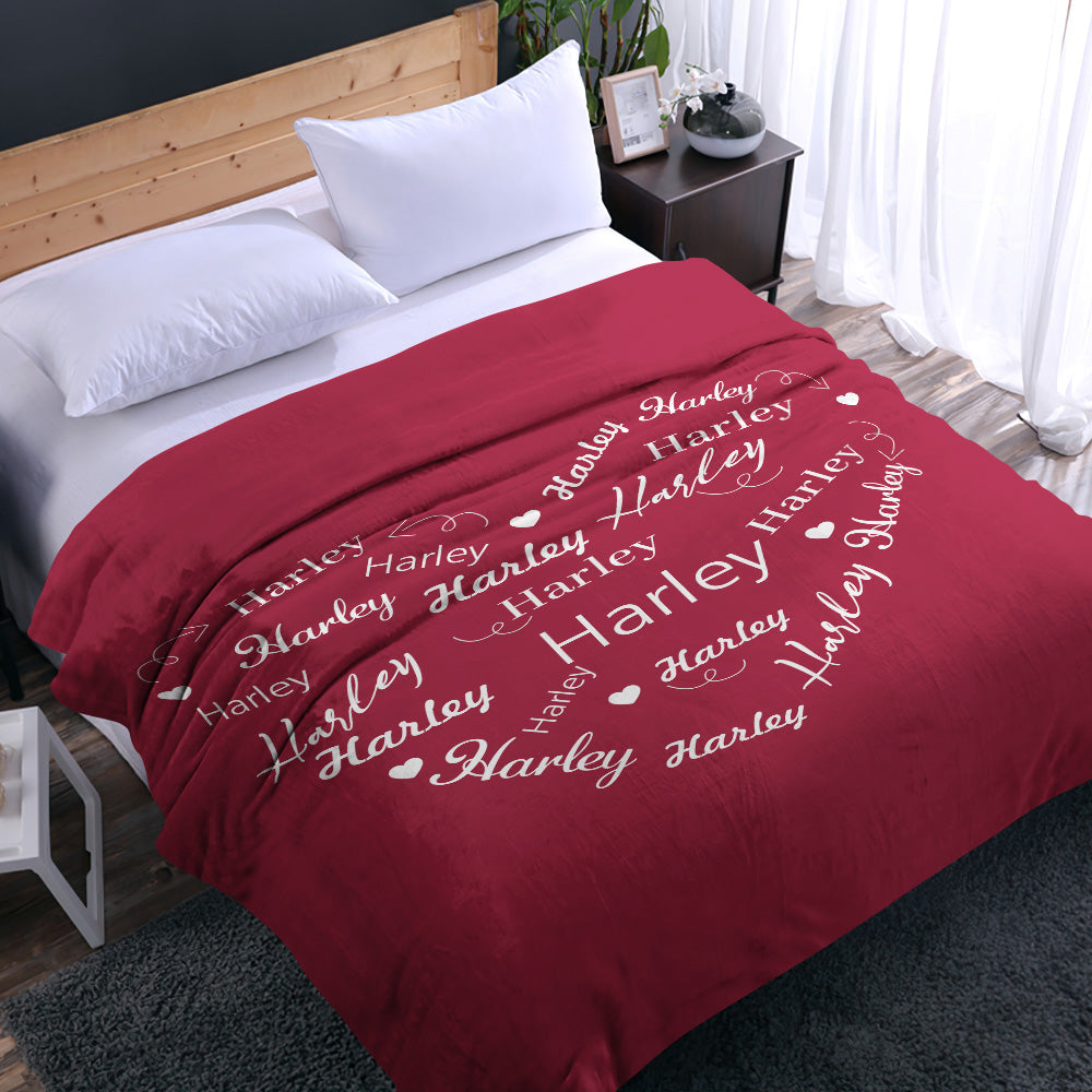 Custom Name Heart Shaped Blanket Personalized Valentine's Day Blanket