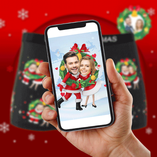Custom Photo Boxer Face Underwear Double Santa Claus Couple Gifts Christmas Gift AR View
