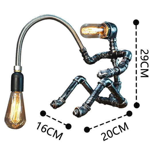 Creative Iron Tube Robot Table Lamp Bulb Metal Night Light Vintage Style Home Decor (Default: China Standard Plug; Adapter Sold Separately)
