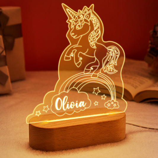 Personalized Name Unicorn Acrylic Night Light Kids Bedroom Decor