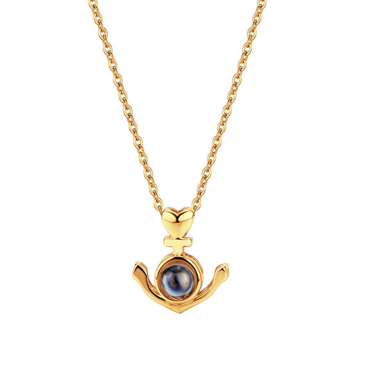 Personalized Anchor Projection Necklace with Heart 925 Sterling Silver