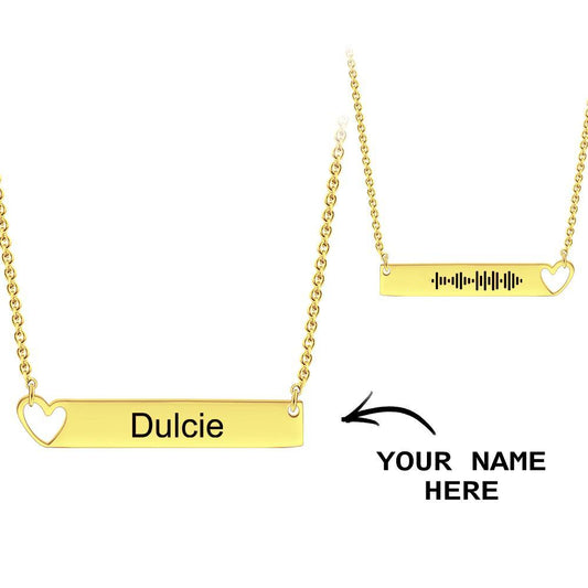 Custom Engraved Hollow Heart Bar Necklace with Name and Music Code