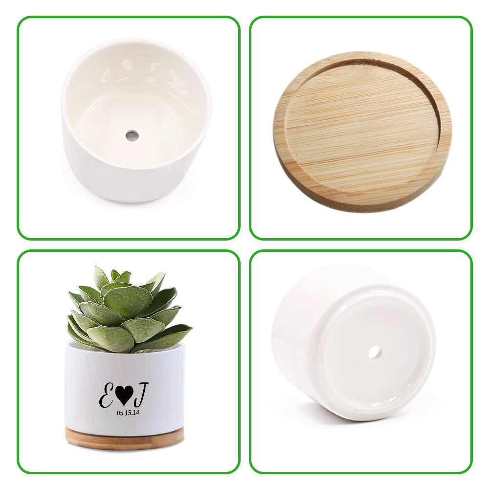 Personalized Succulent Plant Pot Custom Ceramic Flower Planter Pot with Bamboo Tray