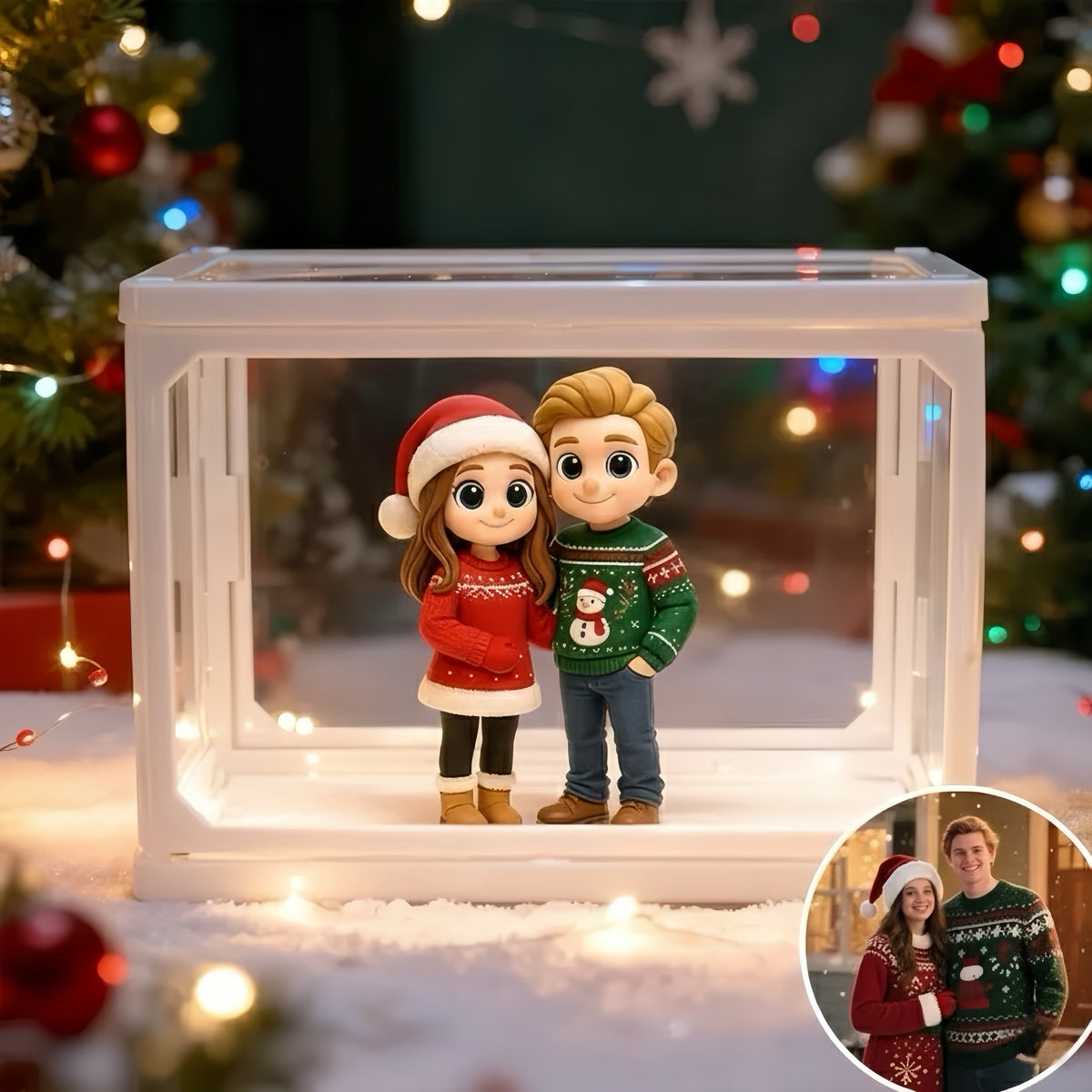 Custom 2 People 3D Mini Figure Glass Dollhouse Personalized Scene Display Case Unique Christmas Gift (Production: 10-15 Business Days)