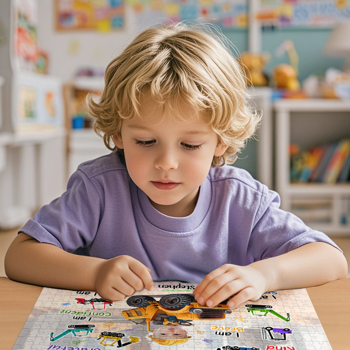 Personalized Photo Jigsaw Puzzle Little Boy Construction Truck Gift for Kids