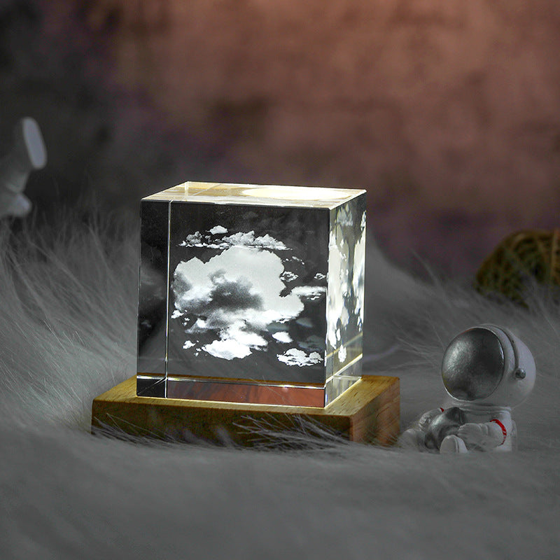 3D Moon Crystal Cube with LED Base
