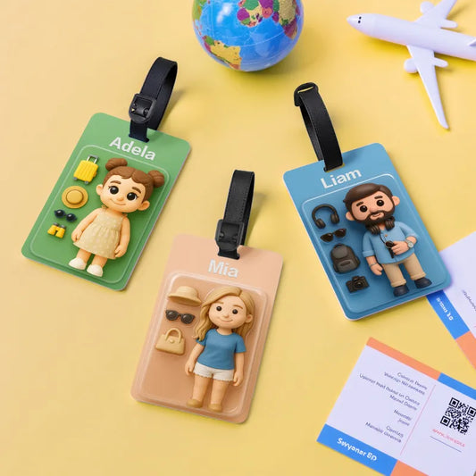 Fully Body Custom 3D Effect Cartoon Character Traveling Luggage Tag with Name and Photo 2D Printing Travel Accessory Birthday Gift