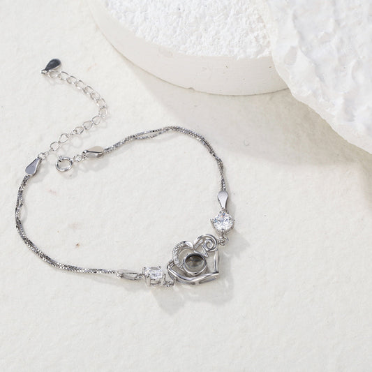 Personalized Heart-shaped Love Projection Bracelet 925 Sterling Silver