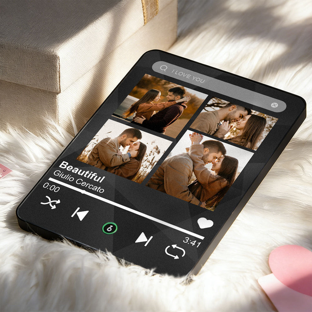 Custom 4 Photos Music Plaque Personalized Text Music Plaque Can Play Songs Gift for Lover Valentines GIft