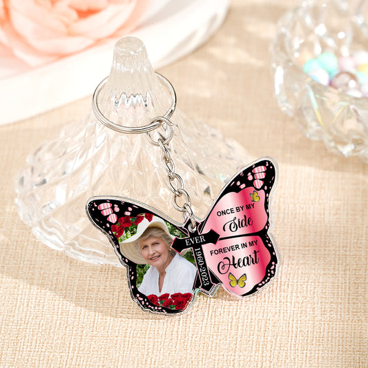 Personalized Butterfly Keychain Once By My Side Forever In My Heart Cross Keychain Memorial Gift
