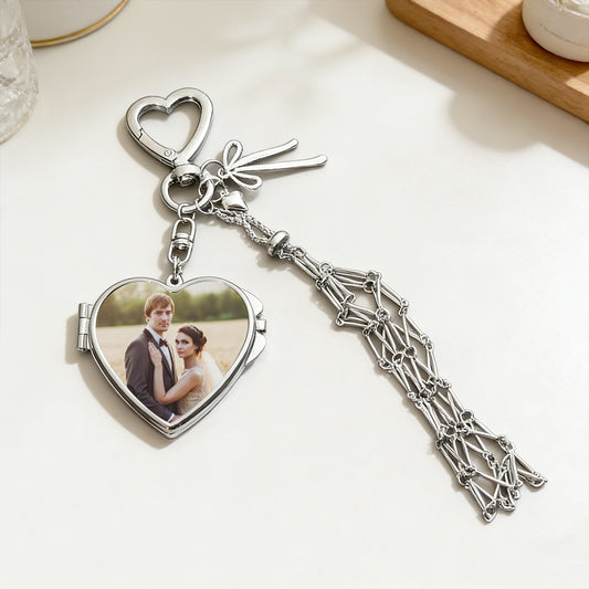 Personalized Photo Lipstick Keychain with Mirror Metal Makeup Bag Charm Valentine's Day Gifts