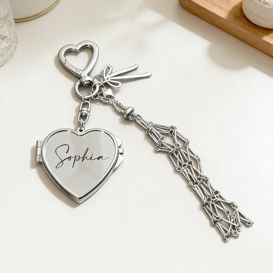 Personalized Text Lipstick Keychain with Mirror Metal Makeup Bag Charm Valentine's Day Gifts