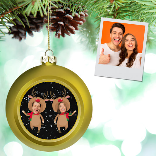 Personalized Face Reindeer Body Christmas Ball Ornament – Custom Holiday Tree Decoration