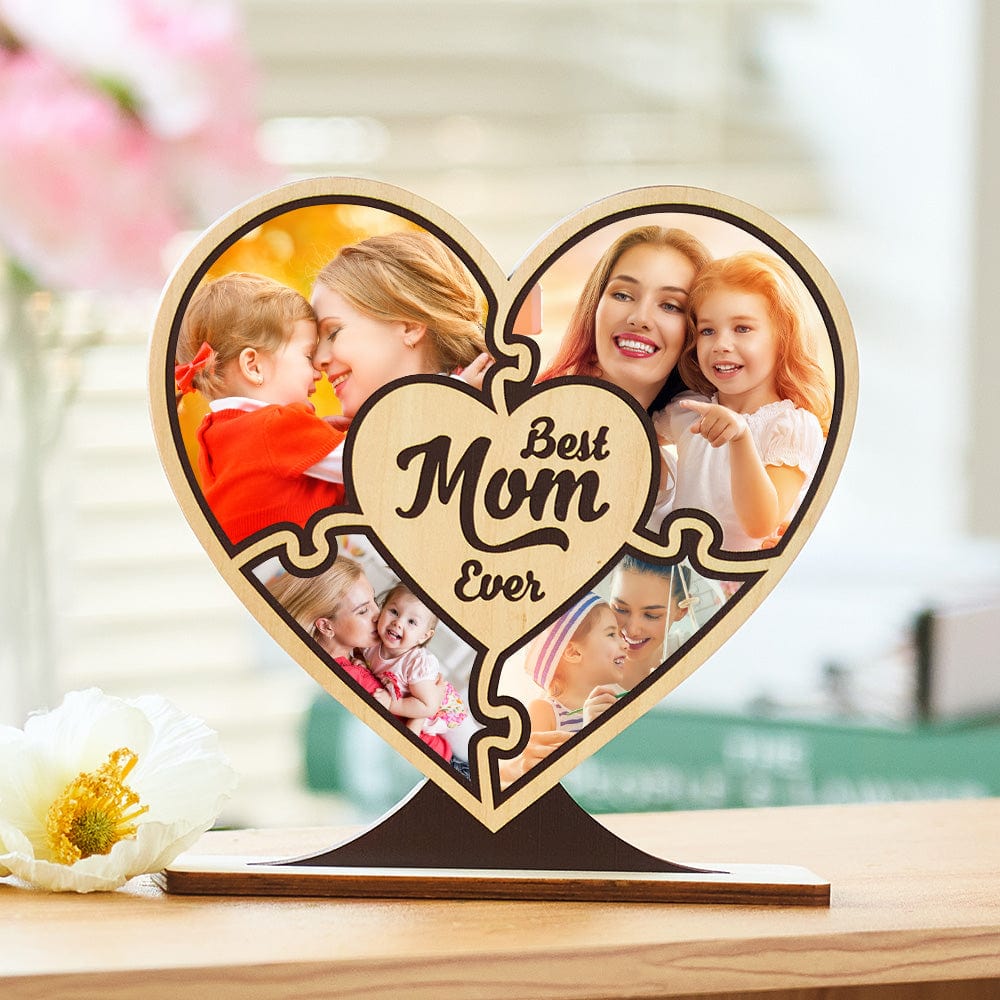 Custom Photo Ornaments Best Mom Ever Wooden Heart Gifts for Mom