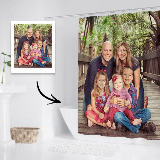 Custom Photo Shower Curtain Personalized Polyester Waterproof Backdrop - 6 Sizes