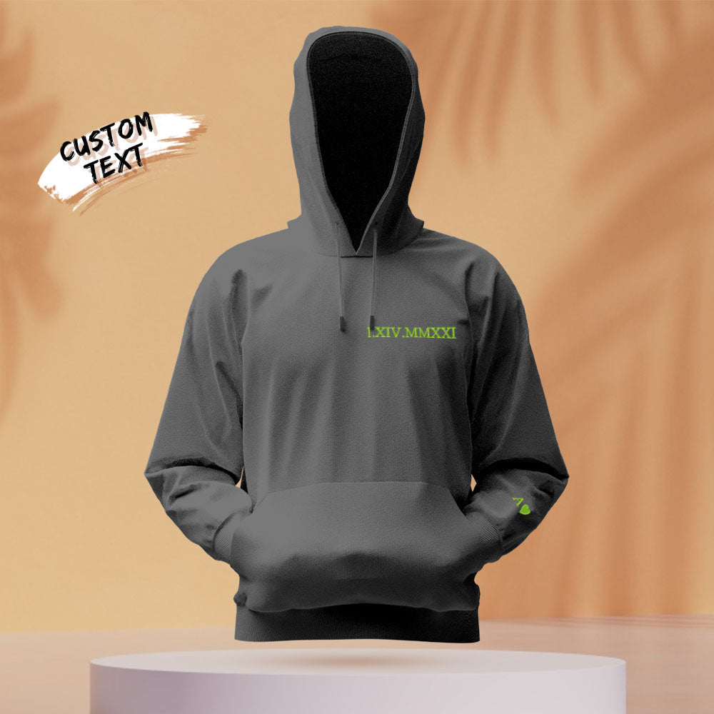 Custom Engraved Hooded Embroidery Round Neck Roman Numeral Date Couple Gifts