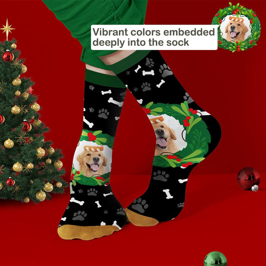 Custom Photo Socks With Mistletoe and Bone Christmas Gifts for Pet Lovers