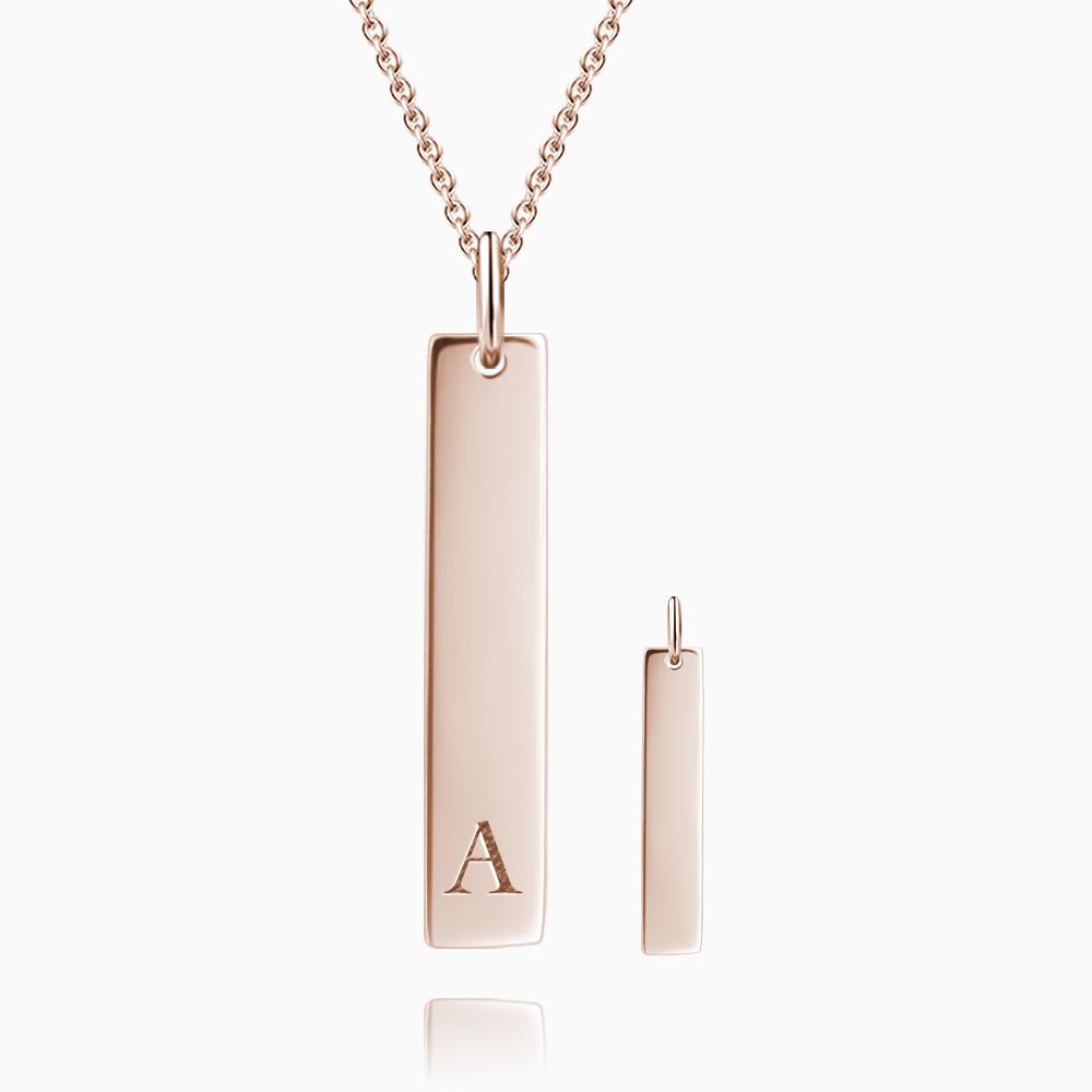 Custom Engraved Initial Vertical Bar Necklace 925 Sterling Silver