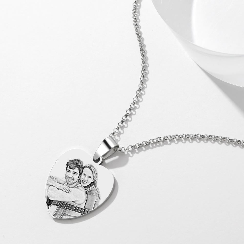 Heart Photo Calendar Engraved Tag Necklace With Engraving Stainless Steel Gifts for Her