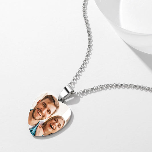 Heart Photo Calendar Engraved Tag Necklace With Engraving Stainless Steel Gifts for Her