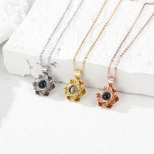 Personalized Projection Necklace Lotus Pendant Photo Necklace
