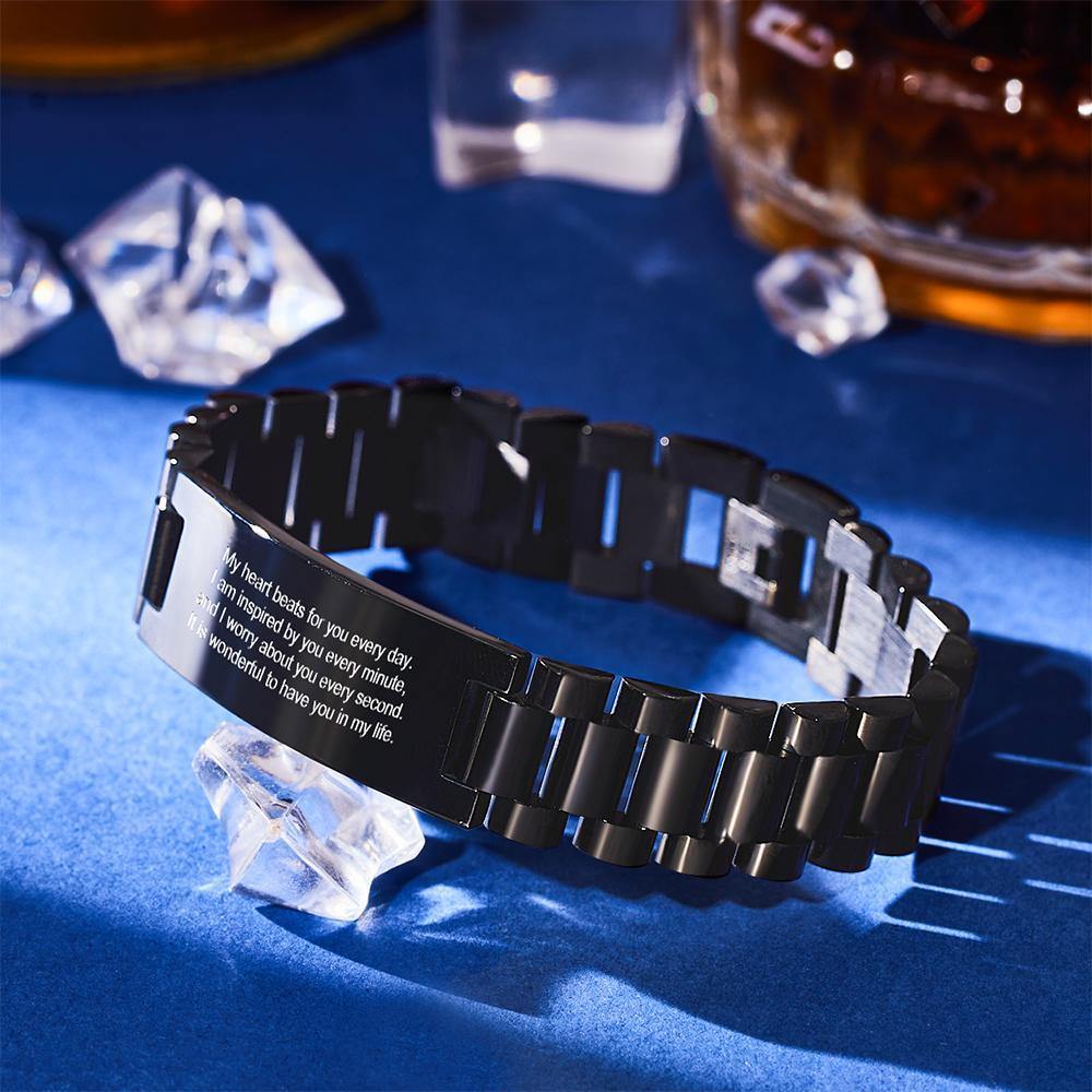 Personalized Engraved Men's Bracelet Black Stainless Steel
