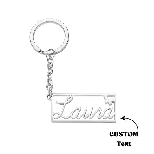 Personalized Name Rectangle Border Keychain Custom Text Stainless Steel Key Holder Creative Gifts for Him