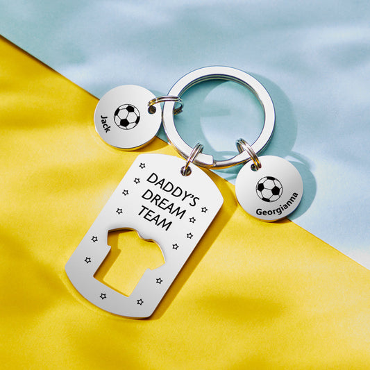 Personalized Engraved Football Daddy' Dream Team Keychain with Children's Names Key Ring Father's Day Gifts