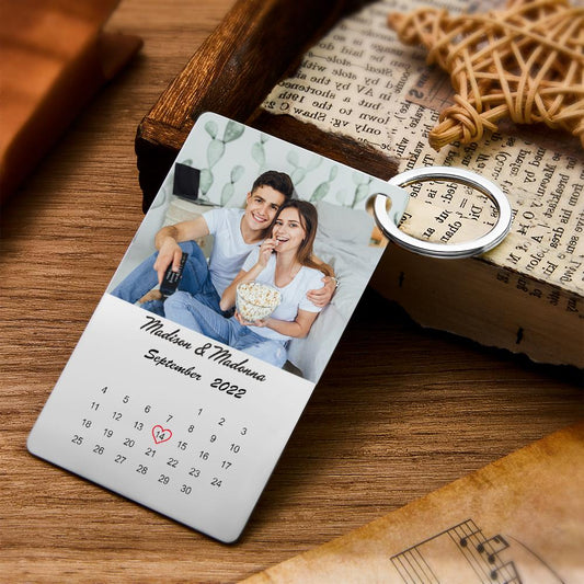 Custom Photo Keychain Calendar Keychain with Name Valentine's Day Gift Anniversary Gift