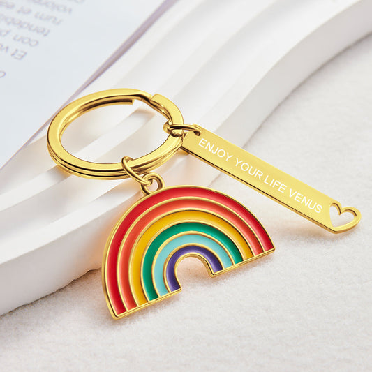 Personalized Rainbow Pendant Engraved Keychain Creative Gift for Him