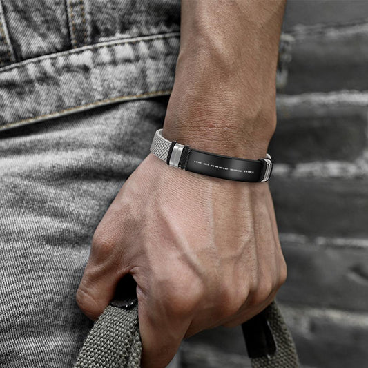 Engraved Morse Code Bracelet Men's Bracelet Stainless Steel Black