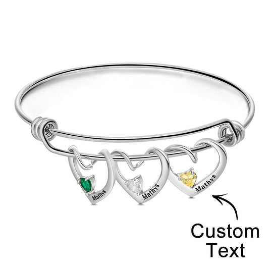 Custom Engraved Heart-Shaped Birthstone Bracelet Personalized Elegant Bracelet