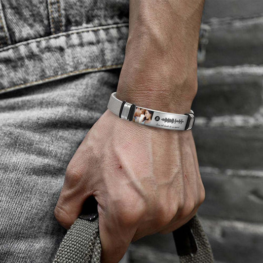 Gift for Him Photo Bracelet Music Code Bracelet Metal Bracelet Scannble Music Gift