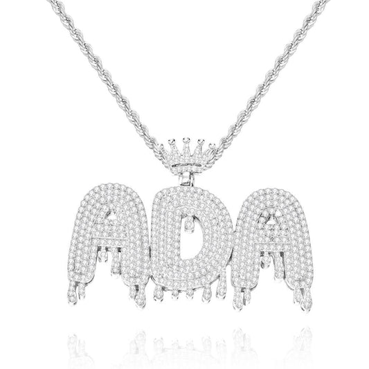 Custom Initial Letter Necklace Personalized Bling Name Pendant Hip Hop Necklace for Men Women