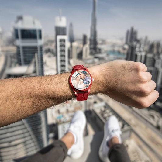 Personalized Men's Photo Watch with Leather Strap