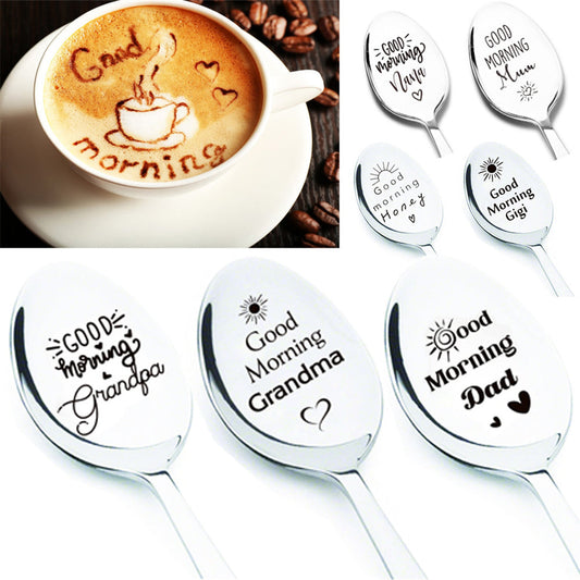 Good Morning Coffee Spoon Stainless Steel Spoon Gift for Nana Papa Mom