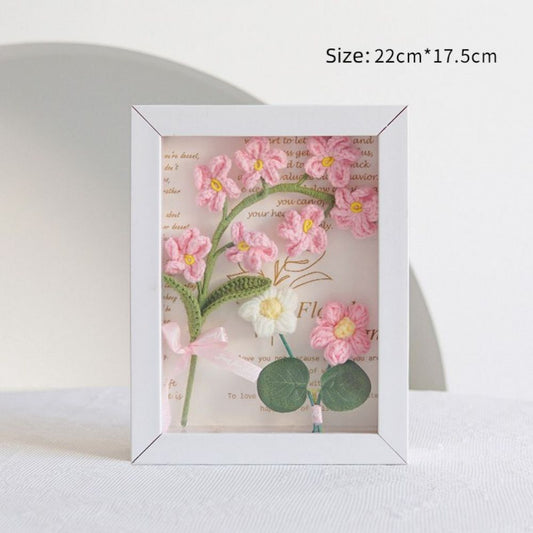 Crochet Bouquets Photo Frame Handmade Knitted Flower Shadowbox Frame Desktop Decoration