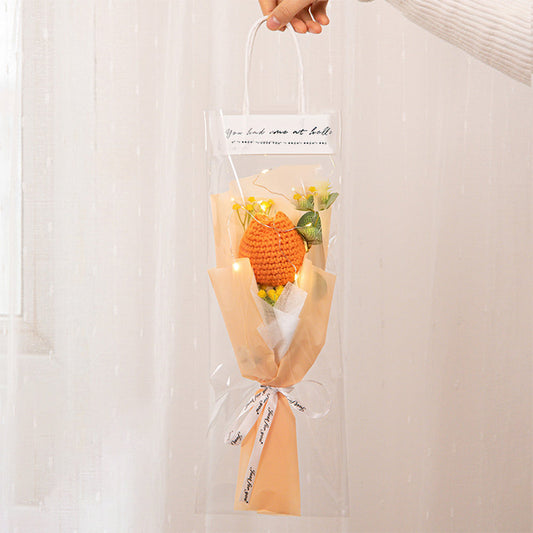 Crochet Flowers Bouquet Handmade Knitted Tulip Carnation Bouquet with Light Strip Gift for Her Wedding Gift