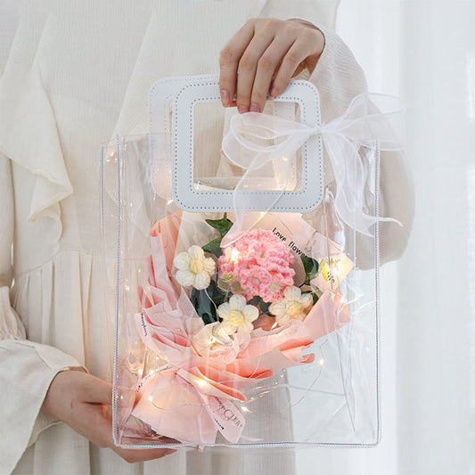 Crochet Flowers Bouquet Handmade Knitted Bouquet with Light Strip Gift for Teacher Mother Lover Wedding Gift