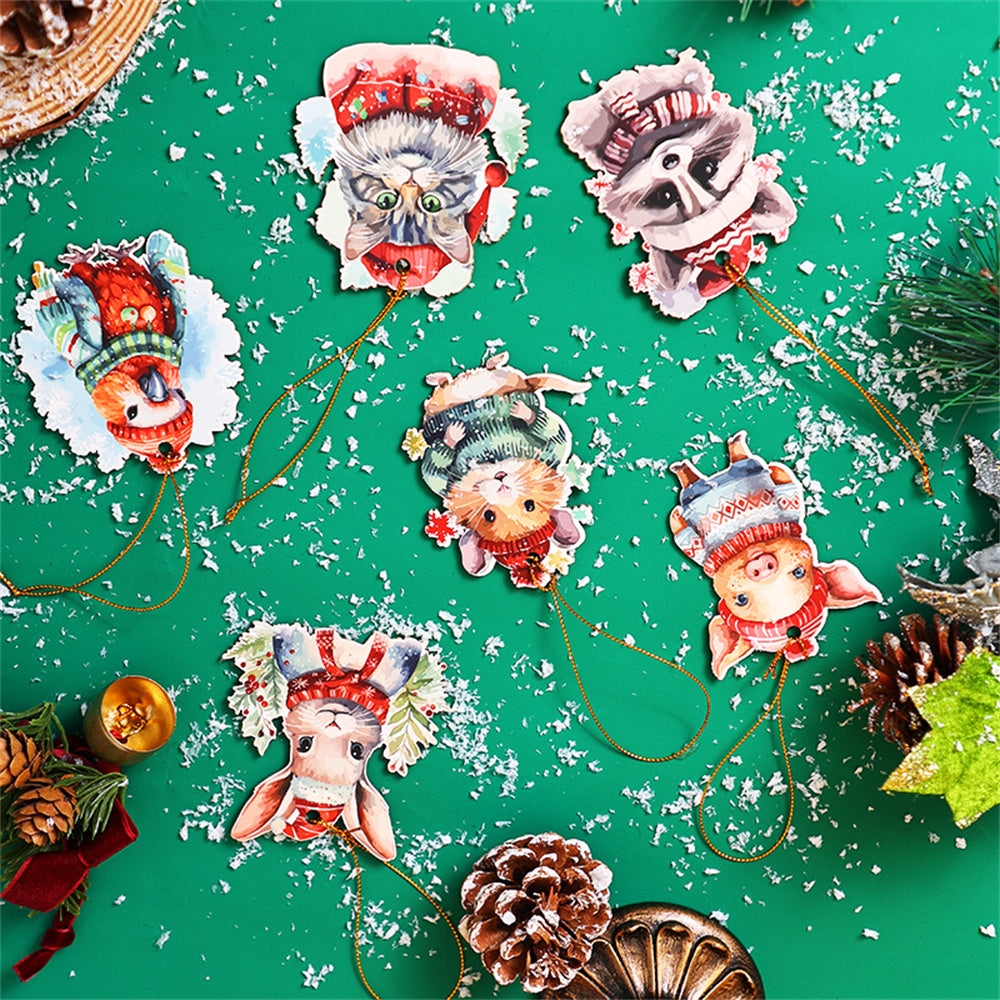 6 Pcs Christmas Tree Animal Ornament Christmas Greeting Card