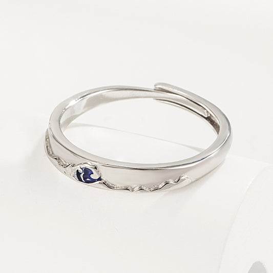 Mountain Ocean Couple Rings Matching Adjustable Ring Jewelry Gift for Lovers – Choose His or Hers (Sold Separately)