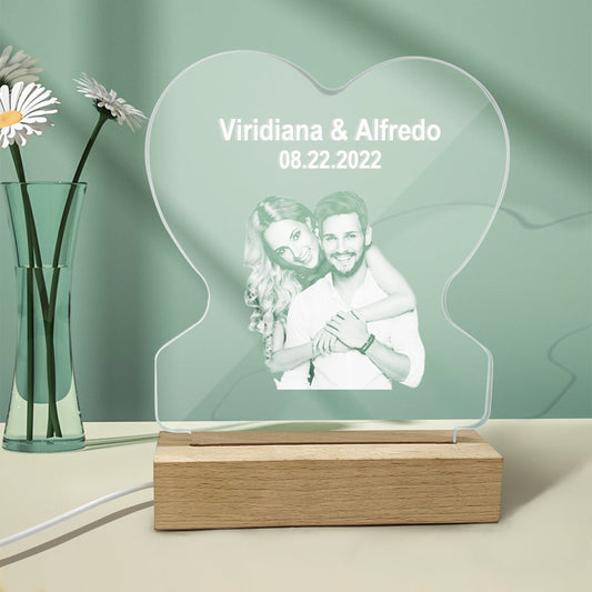 Personalized Led Night Lamp Custom Photo Heart Glass Night Lamp Gift for Lovers Night Light