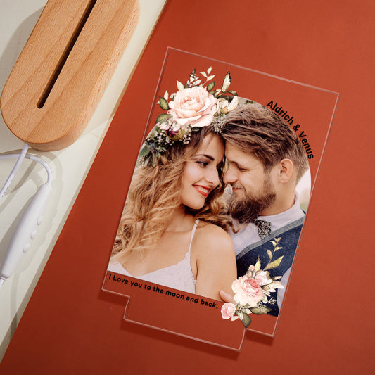 Custom Photo Print with Flowers Colorful Lamp Personalized Acrylic Night Light Engagement Gift