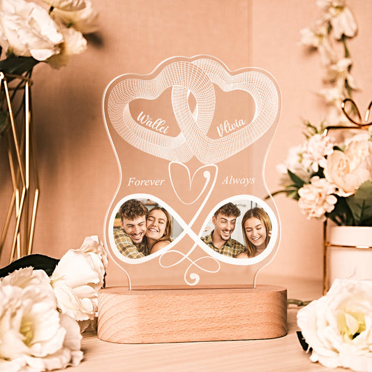 Infinity Symbol Love Custom Photo Acrylic Led Lamp, Personalised Plaque Valentine Gift For Wife, Anniversary Gift For Him, Heart In Heart