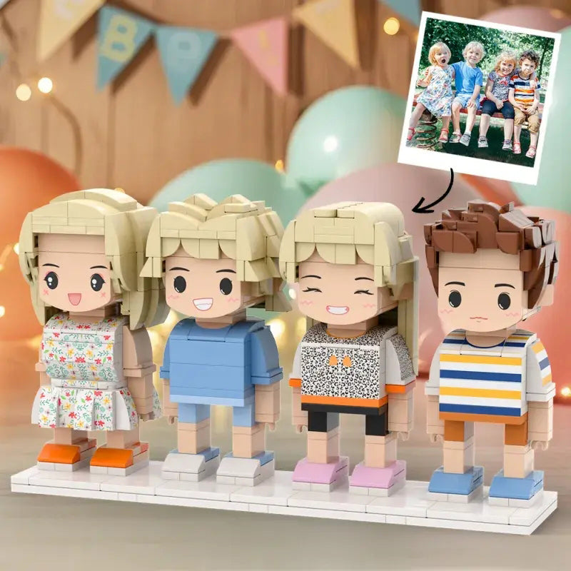 Full Body Customizable 4 People Photo Custom Cute Brick Figures Small Particle Block Perfect Children's Day Gift