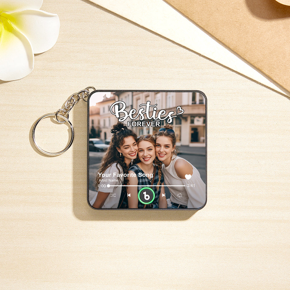 FridgeBeats Custom Photo Besties Theme Music Keychain Music Box Bag Charm That Plays Music Without Cell Phone Best Gift for Friends