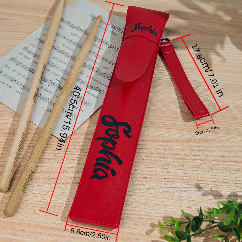Personalized PU Leather Drumstick Bag with Name and Detachable Wrist Strap Drum Accessory Gift for Drummer