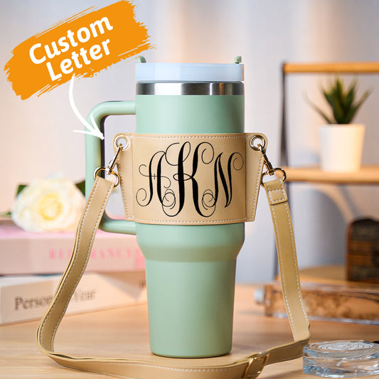 Personalized Monogram Water Bottle Carrier Bag for 40oz Stanley Tumbler with Adjustable Strap Birthday Gift for Her