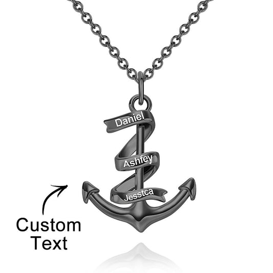 Custom Engraved Name Necklace Anchor Pendant Necklace