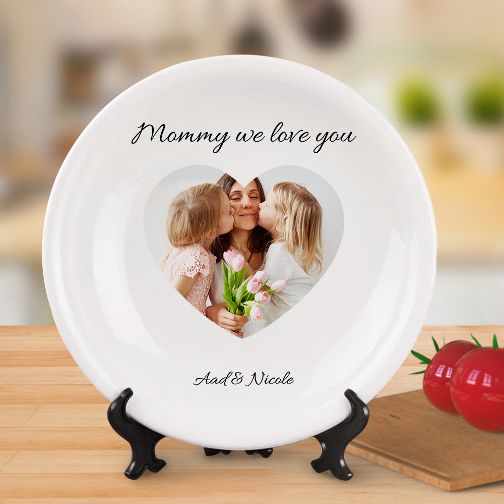 Custom Mother's Day Photo Plate Ceramic White Dinner Plate With Name Tableware